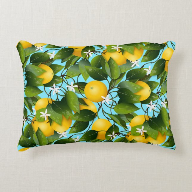 Modern Yellow & Green Lemon Fruit Print Accent Pillow (Front)