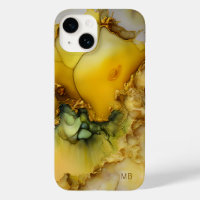 Modern Yellow Green Marble Monogram Personalized