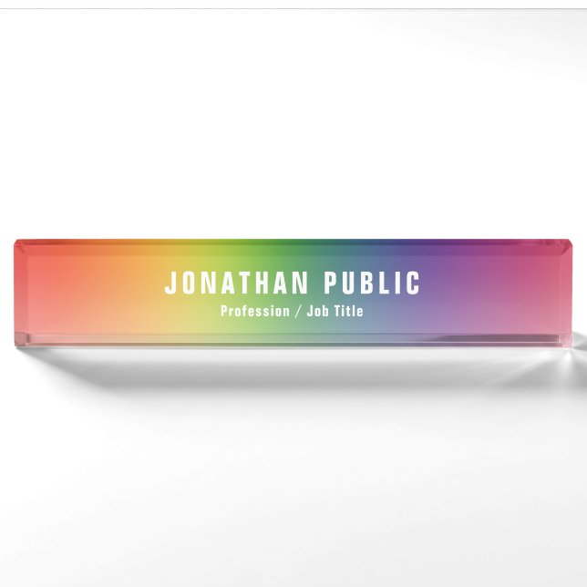 Modern Yellow Green Red Blue Purple Elegant Nameplate (Front)