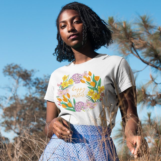 Modern yellow & green spring flowers happy easter T-Shirt (Creator Uploaded)