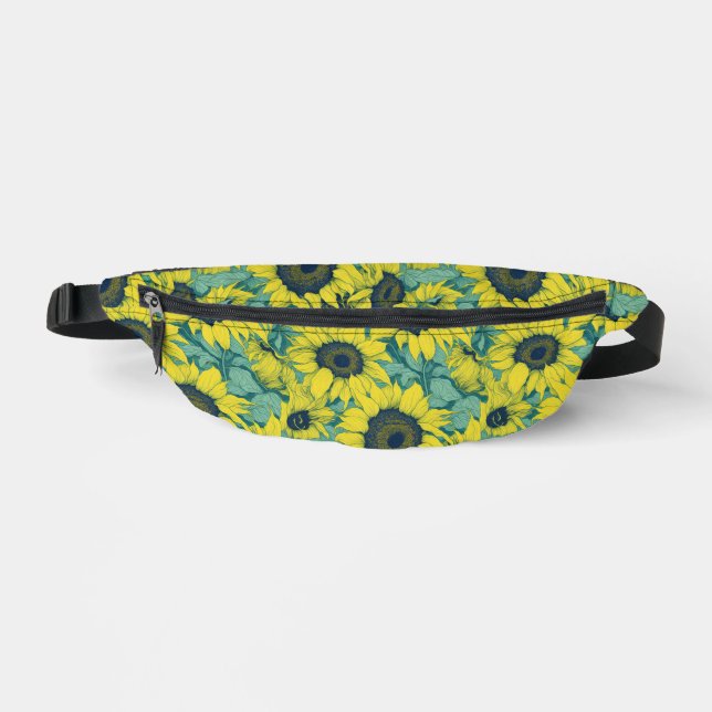 Modern Yellow Green Sunflower Painting Pattern  Fanny Pack (Front)