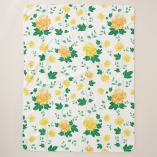 Modern Yellow Green Watercolor Floral Sherpa Blanket