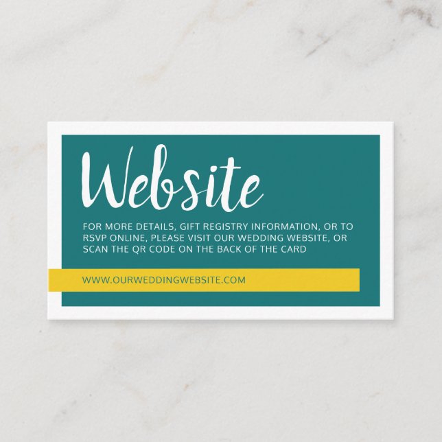 Modern yellow & green with QR code wedding website Enclosure Card (Front)