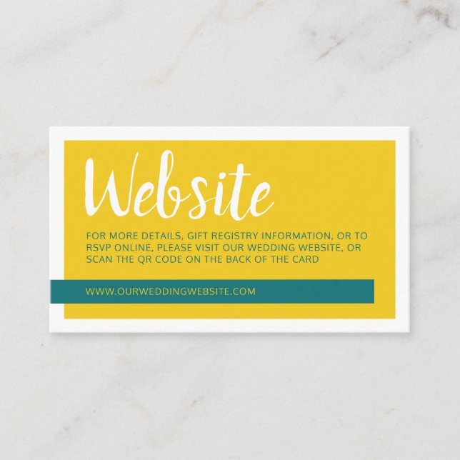 Modern yellow green with QR code wedding website Enclosure Card (Front)