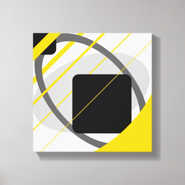 Modern Yellow Grey Black Off White Wrapped Canvas (Front)