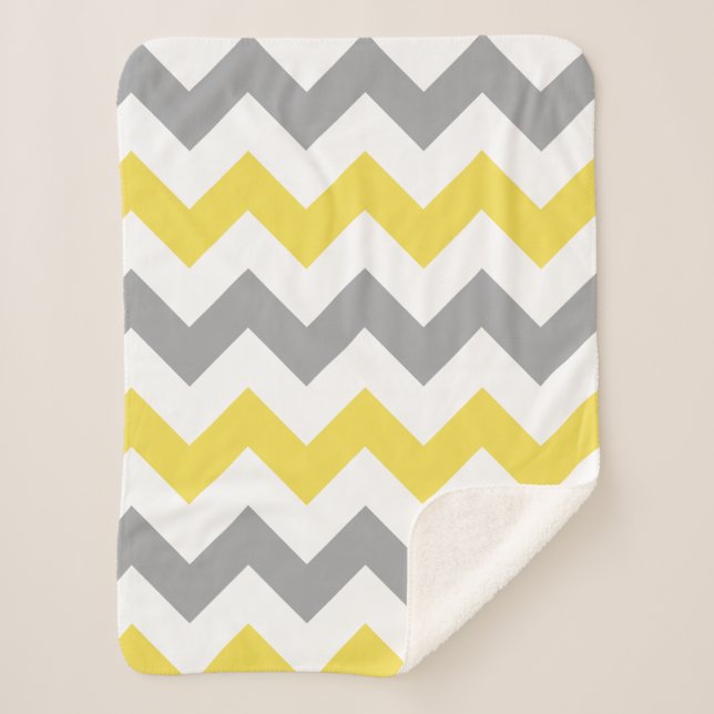 Modern Yellow Grey Chevron Pattern Sherpa Blanket (Front)