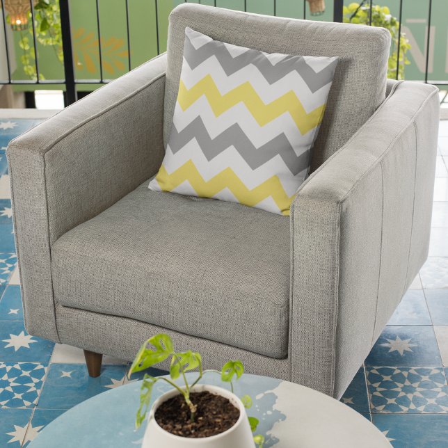 Modern Yellow Grey Chevron Pattern Throw Pillow (Creator Uploaded)