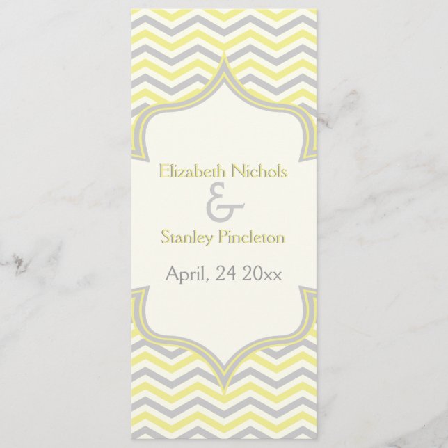 Modern yellow grey chevron zigzag wedding program (Front)