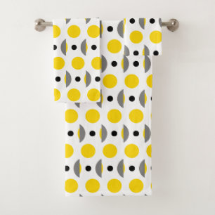 Modern Yellow Grey Circle Dot Bath Towel Set