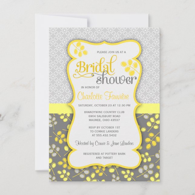 Modern Yellow & Grey Elegant Bridal Shower Invitation (Front)