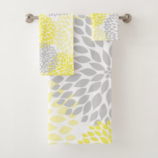 Modern Yellow Grey floral bath decor Bath Towel Set
