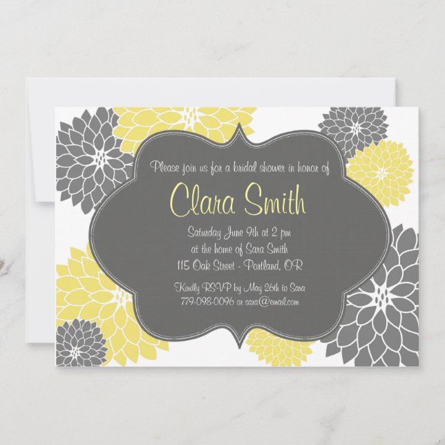 Modern Yellow & Grey Floral Shower Invitation (Front)