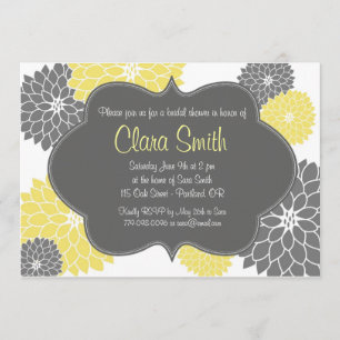 Modern Yellow & Grey Floral Shower Invitation