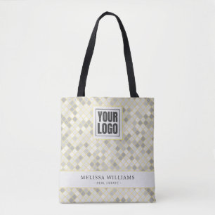 Modern Yellow & Grey Geometric Business Logo Tote  Bag