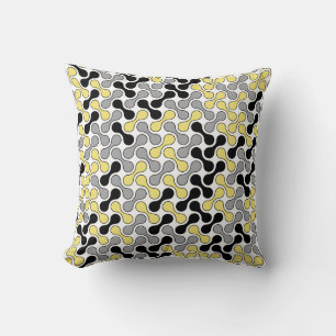 Modern Yellow Grey Geometric Metaball Pattern Throw Pillow