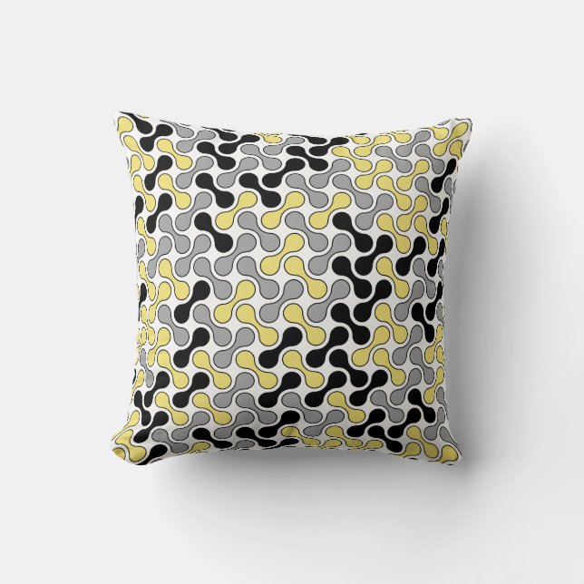 Modern Yellow Grey Geometric Metaball Pattern Throw Pillow (Front)