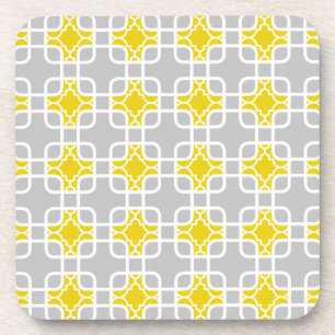 Modern Yellow & Grey Geometric Pattern Coaster