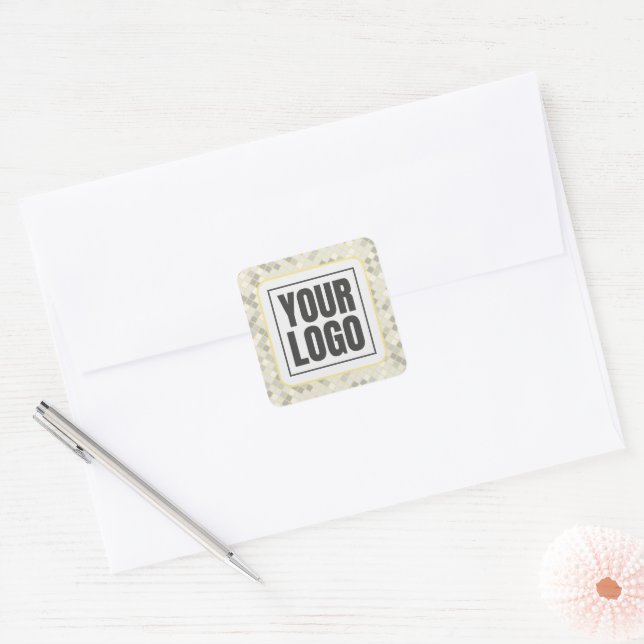 Modern Yellow & Grey Geometric Square Business Sticker (Envelope)