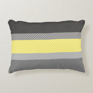 Modern Yellow & Grey Geometric Stripes Pattern Decorative Pillow