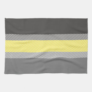 Modern Yellow & Grey Geometric Stripes Pattern Kitchen Towel