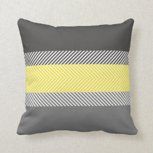 Modern Yellow & Grey Geometric Stripes Pattern Throw Pillow