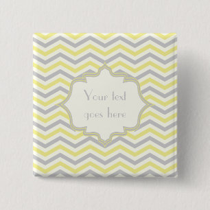 Modern yellow, grey, ivory chevron pattern custom 2 inch square button