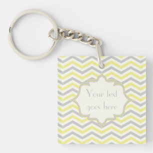 Modern yellow, grey, ivory chevron pattern custom keychain