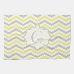 Modern yellow, grey, ivory chevron pattern custom kitchen towel