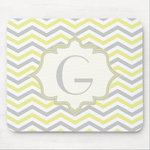 Modern yellow, grey, ivory chevron pattern custom mouse pad