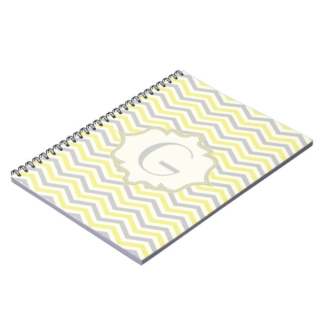 Modern yellow, grey, ivory chevron pattern custom notebook (Left Side)