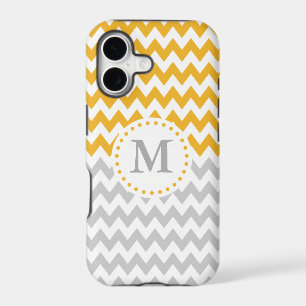 Modern Yellow Grey Monogrammed Chevron