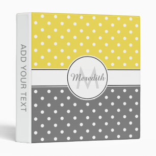Modern Yellow Grey Polka Dot Pattern Monogram Binder
