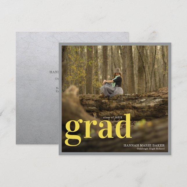 Modern Yellow & Grey | Simple Graduation Photo (Front/Back)