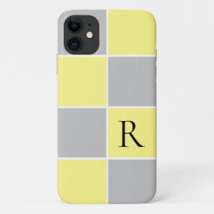 Modern yellow, grey square colour block monogramme iPhone 11 case