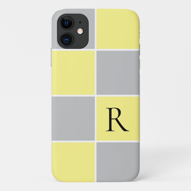 Modern yellow, grey square colour block monogramme Case-Mate iPhone case (Back)