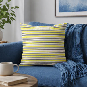 Modern Yellow Grey Stripes Throw Pillow