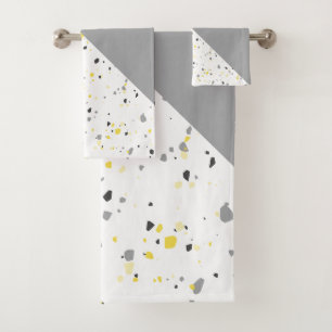 Modern Yellow Grey Terrazzo Bath Towel Set