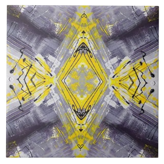 Modern Yellow Grey Trendy Pattern Tile (Front)