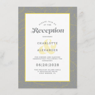 Modern Yellow & Grey Wedding Reception Pattern Enclosure Card