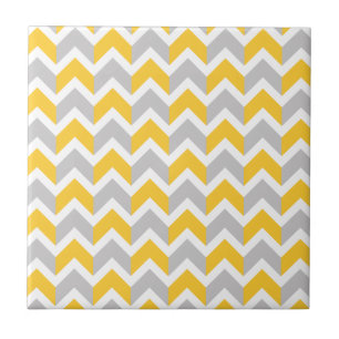 Modern Yellow Grey White Chevron Pattern Tile
