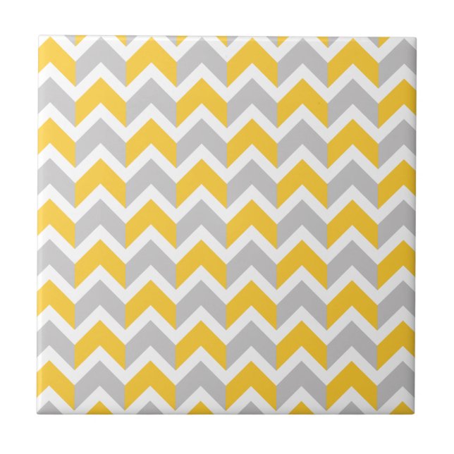 Modern Yellow Grey White Chevron Pattern Tile (Front)