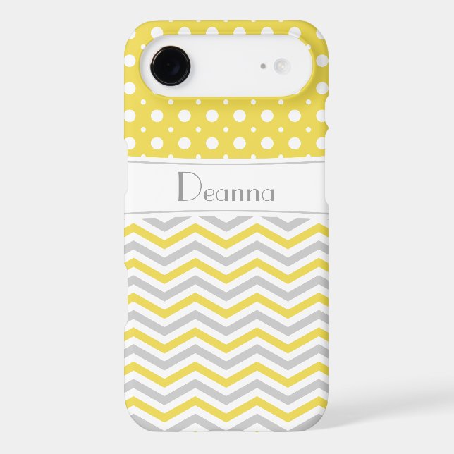 Modern yellow, grey, white chevron & polka dot Case-Mate iPhone case (Back)
