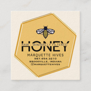 Modern Yellow Hexagon Stylized Bee Honey Business  Square Business Card