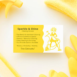 Modern Yellow Housekeeper Maid Cleaning Service  Business Card