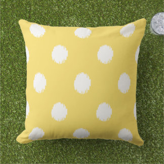 Modern Yellow Ikat Dots Pattern Outdoor Pillow