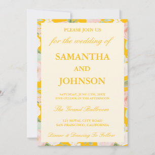 Modern Yellow Ivory Floral Monogram Photo Wedding Invitation