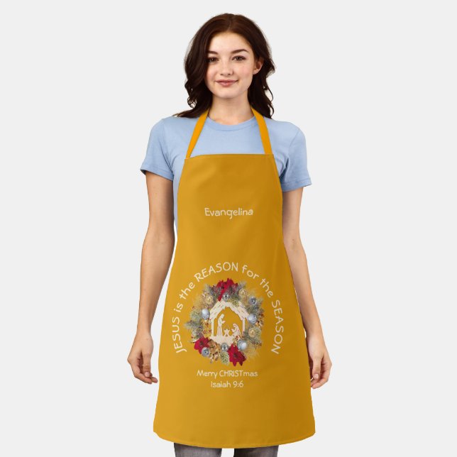Modern Yellow JESUS IS THE REASON Christmas Apron (Worn)