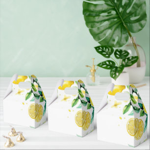 Modern yellow lemon floral script bridal shower favor box