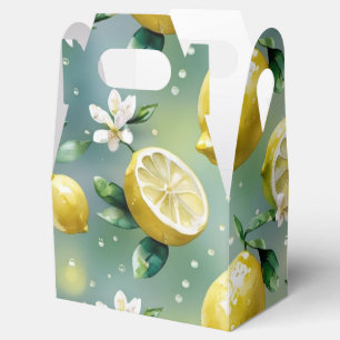 Modern yellow lemon floral script bridal shower favor box