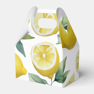 Modern yellow lemon floral script bridal shower favor box